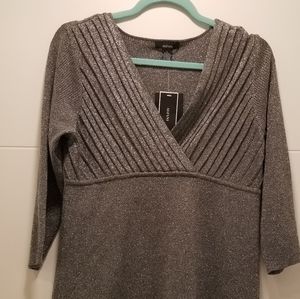 Alfani Women's Silk Silver Shimmer Blouse sz L